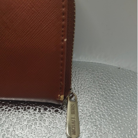 Michael Kors MK Logo Zip Around Wallet Brown Saffiano Leather - Picture 5 of 6